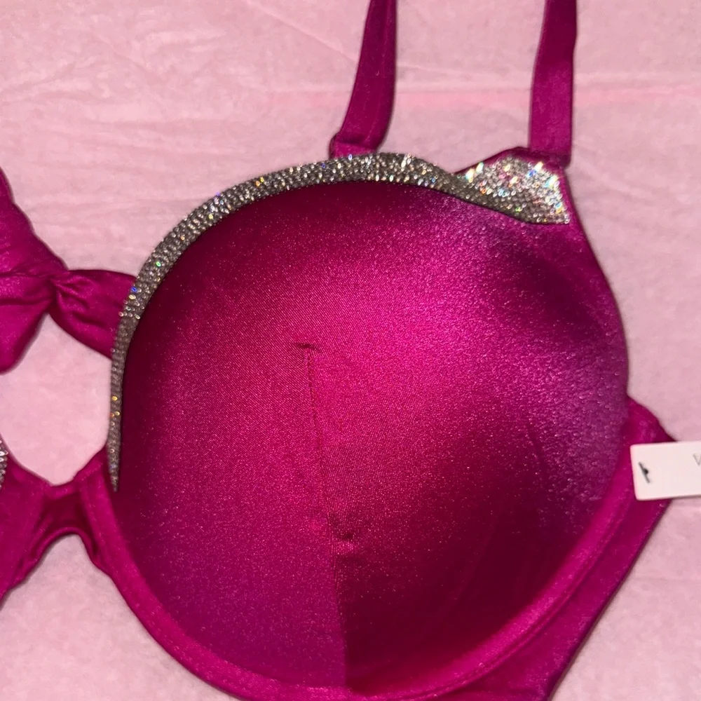 Victoria's Secret Magenta Bra with Glittering Silver Trim - Picture 3 of 8
